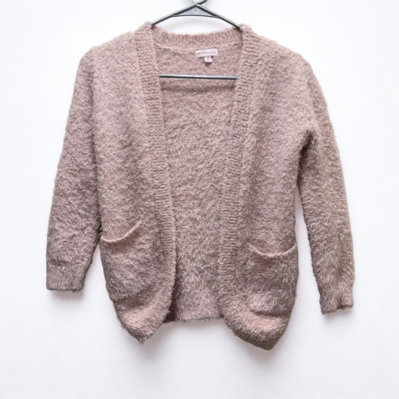 Design History Sweaters - Design History Fuzzy‎ Knit Cardigan Dusty Rose Pink Open Front Pockets Size S